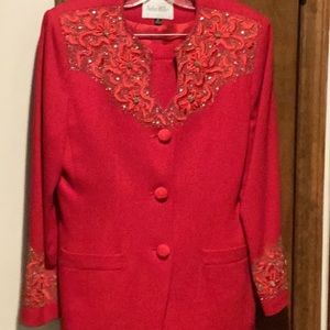 Vintage classic Nolan Miller Holiday Poinsettia woman’s suit sz 8 100% wool